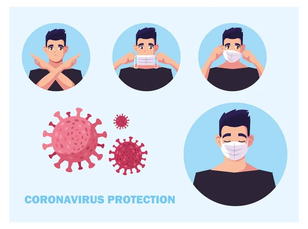 Mann mit medizinischer Gesichtsmaske, Coronavirus-Prävention — Stockvektor