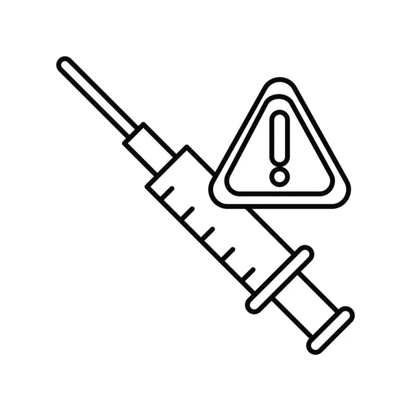 Strzykawka medyczna i symbol ostrzegawczy, ikona stylu linii — Wektor stockowy