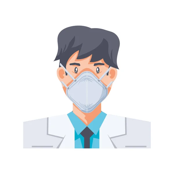 Homem com máscara médica em fundo branco — Vetor de Stock