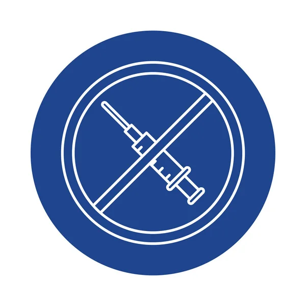 Símbolo de vacunación prohibido, bloque de línea icono de estilo — Vector de stock