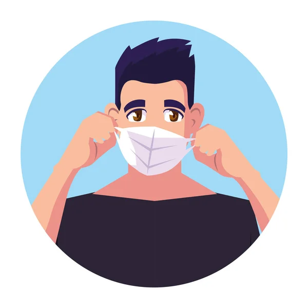 Hombre con máscara quirúrgica, protección contra el coronavirus en lugar público — Archivo Imágenes Vectoriales