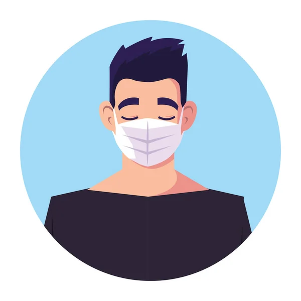 Bărbat cu mască chirurgicală, protecție împotriva coronavirusului în loc public — Vector de stoc