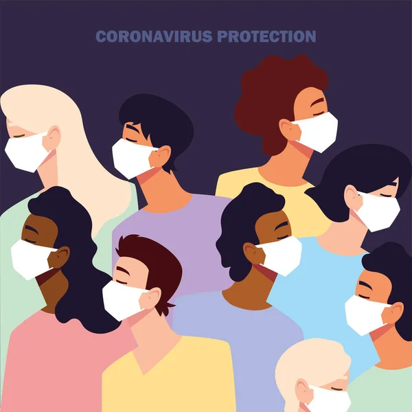 Personnes avec masque facial médical, prévention du coronavirus — Image vectorielle
