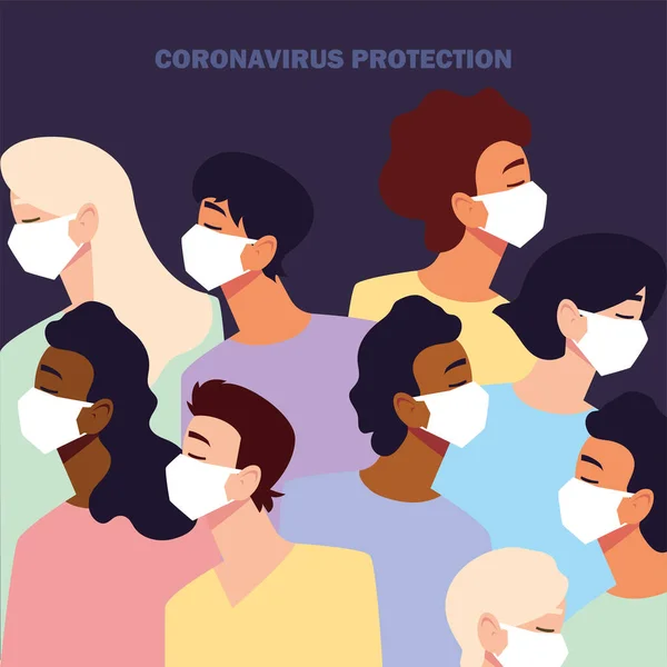 Menschen mit medizinischer Gesichtsmaske, Coronavirus-Prävention — Stockvektor