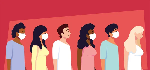 Personas con mascarilla médica, prevención del coronavirus — Vector de stock