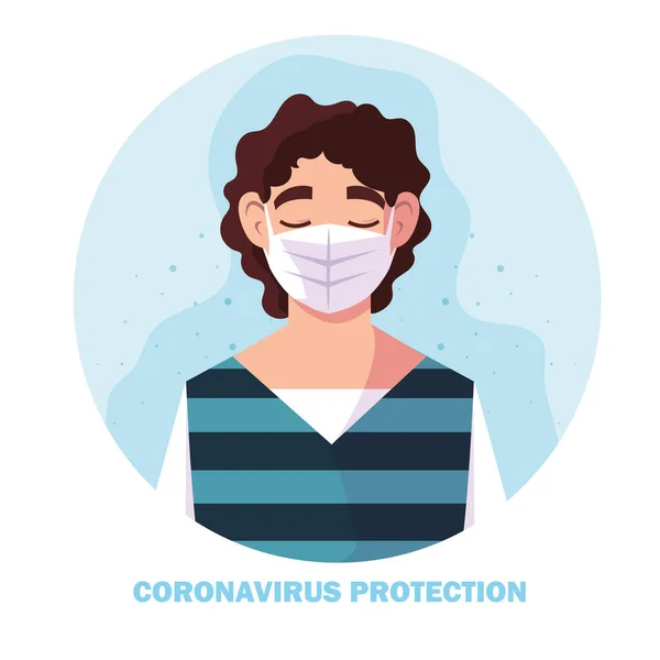 Mann mit OP-Maske, Schutz vor Coronavirus im öffentlichen Raum — Stockvektor