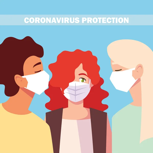 Personnes avec masque facial médical, prévention du coronavirus — Image vectorielle