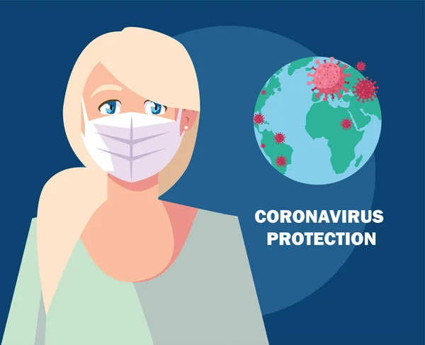 Frau mit OP-Maske, Schutz vor Coronavirus im öffentlichen Raum — Stockvektor