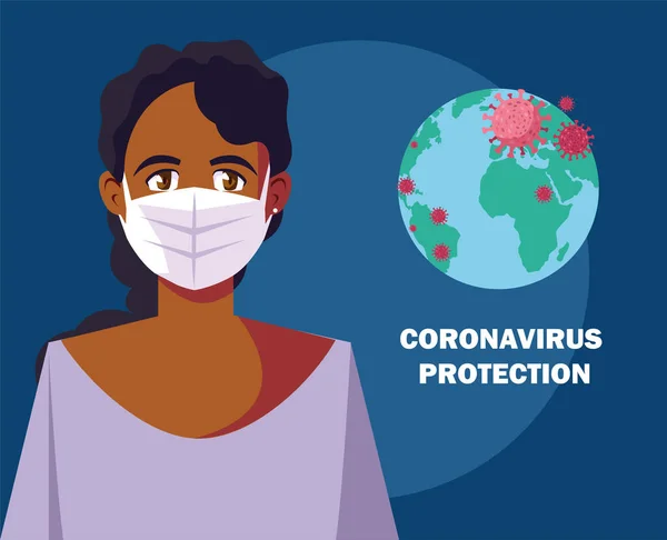 Frau mit OP-Maske, Schutz vor Coronavirus im öffentlichen Raum — Stockvektor