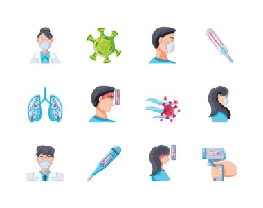 Corona virüsünün belirtileri üzerine bir simge seti