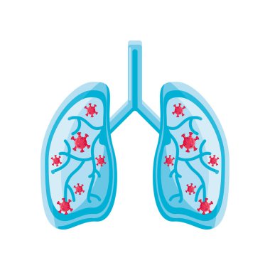 Beyaz zemin üzerinde virüs ve enfeksiyon olan akciğerler