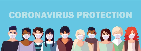 Menschen mit medizinischer Gesichtsmaske, Coronavirus-Prävention — Stockvektor