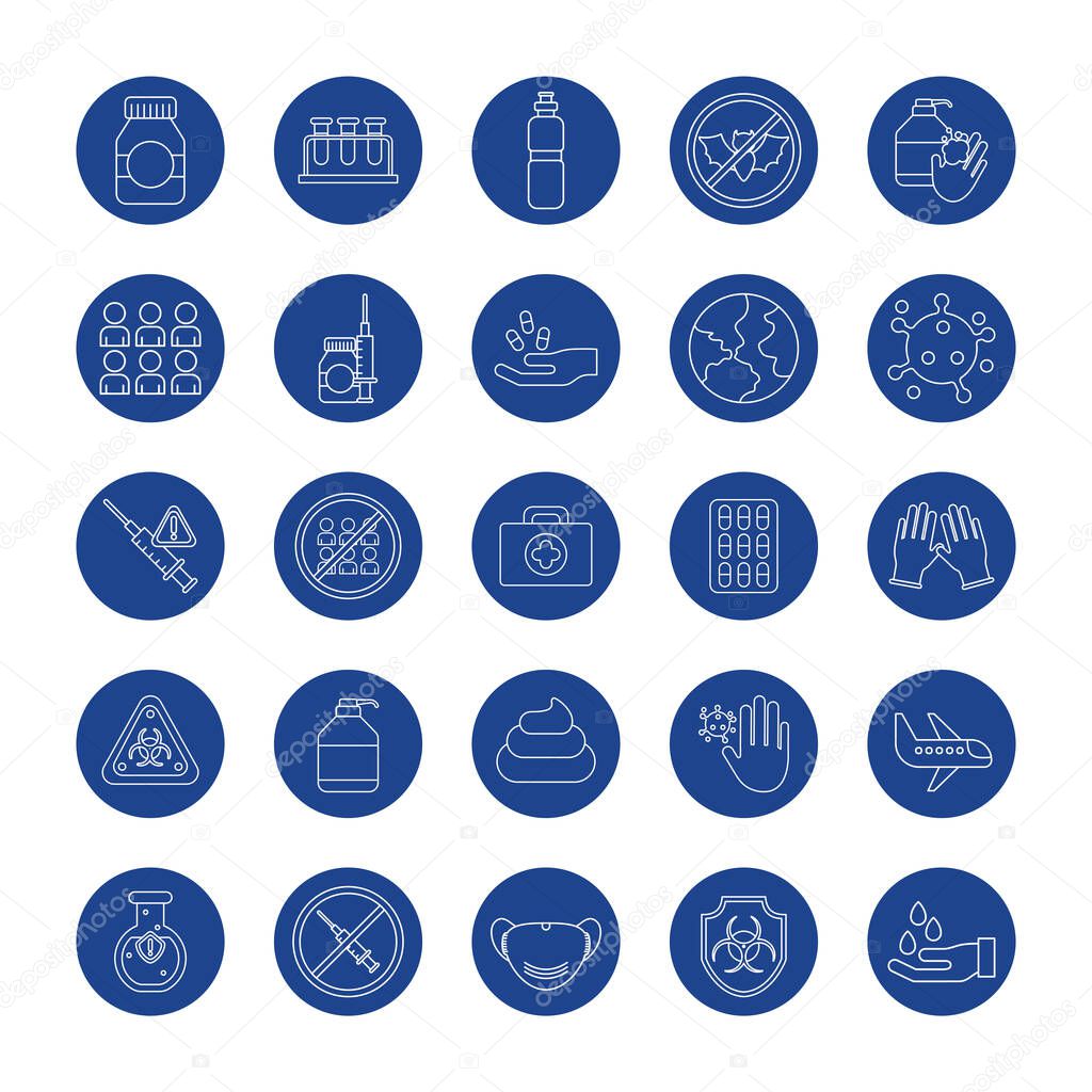 set of icons corona virus, line block style icon