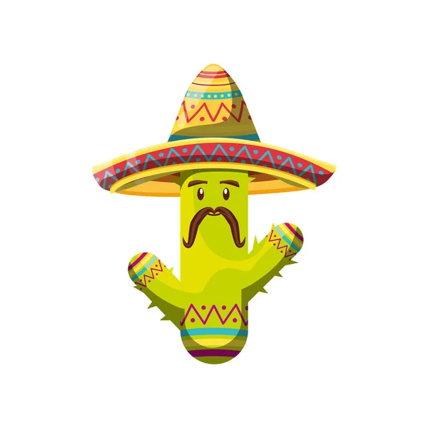 Mignon cactus avec chapeau mexicain sur fond blanc — Image vectorielle