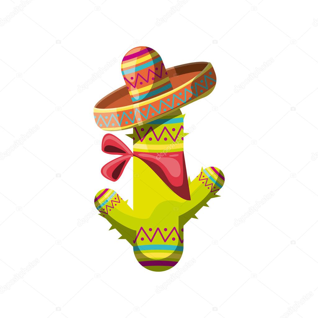 cute cactus with mexican hat on white background