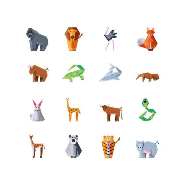 Conjunto de iconos geométricos animales salvajes — Vector de stock