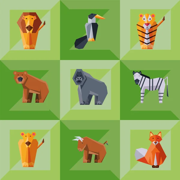 Conjunto de iconos geométricos animales salvajes — Vector de stock