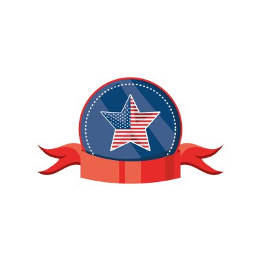 Kurdeleli rozet ve beyaz arka planda Amerikan bayrağı