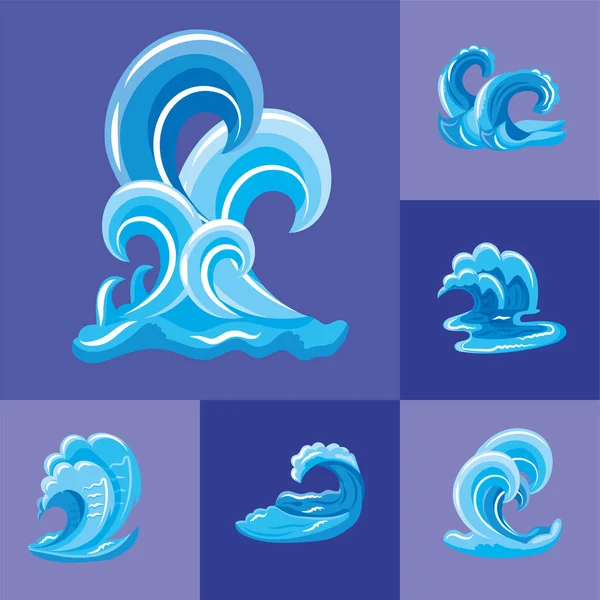 Set of ocean waves with curling — Stock Vector