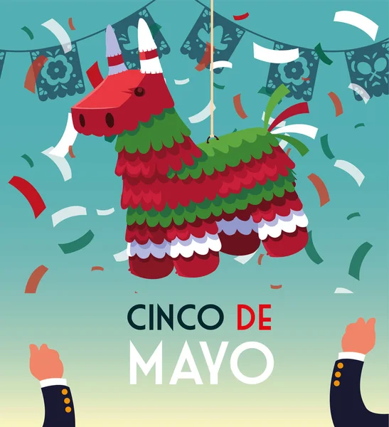 Tarjeta cinco de mayo de saludo con piñata mexicana — Archivo Imágenes Vectoriales
