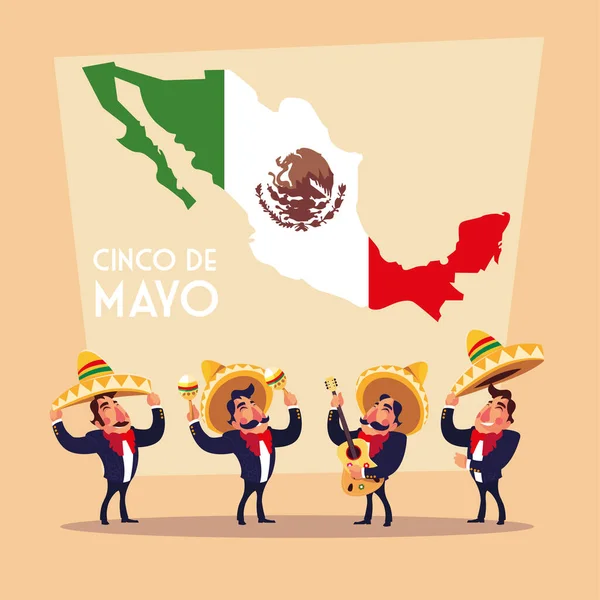 Vacanza cinco de mayo con gli uomini in abito mariachi — Vettoriale Stock