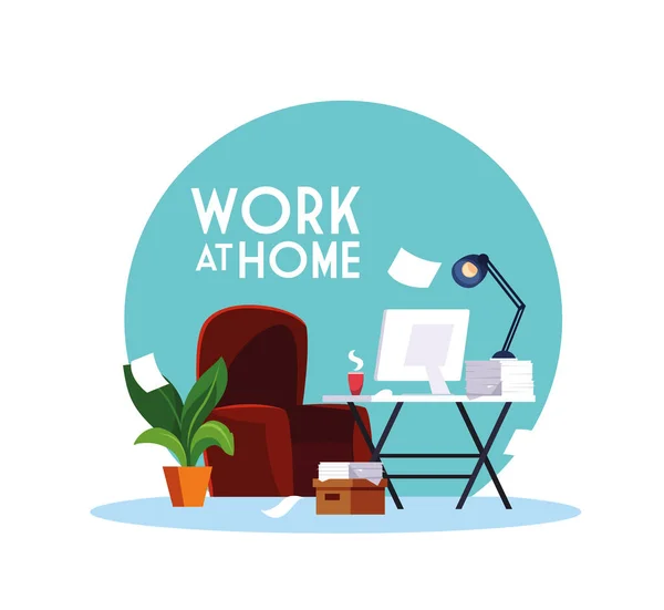 Etykieta praca w domu, przestrzeń robocza — Wektor stockowy