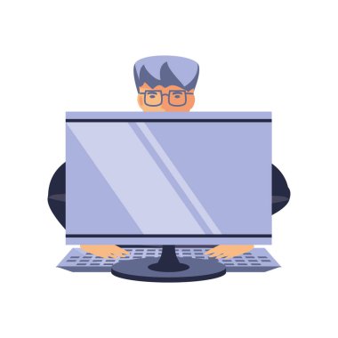 Masaüstü bilgisayarının önündeki adam, online eğitim