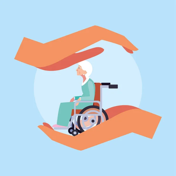 Elderly care, old woman in a wheelchair — Stock Vector