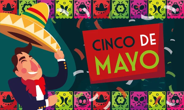 Cinco de mayo kartka z pozdrowieniami z meksykańskiej mariachi — Wektor stockowy