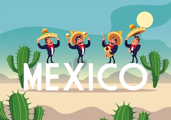 Men mariachi with label mexico — Stock Vector