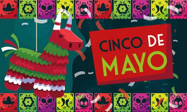 Поздравительная открытка с мексиканской партией пиньята — стоковый вектор