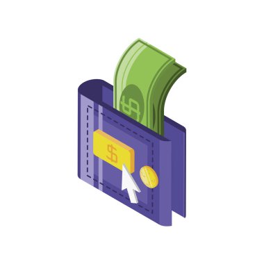 beyaz arka planda dolarları olan dijital cüzdan