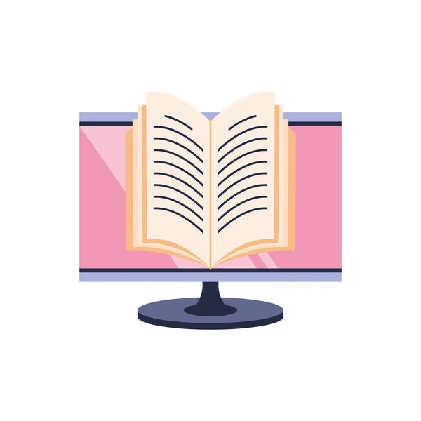 컴퓨터 화면 책, 온라인 교육 — 스톡 벡터