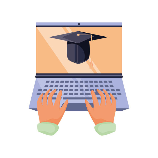 hands on laptop keyboard, online education