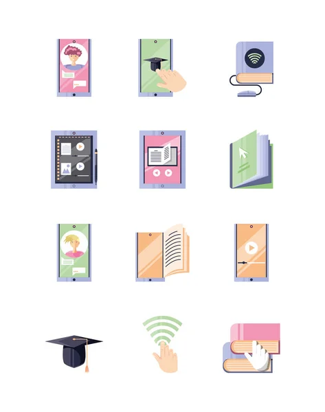 Conjunto de iconos educación en línea, tecnología de la educación — Vector de stock