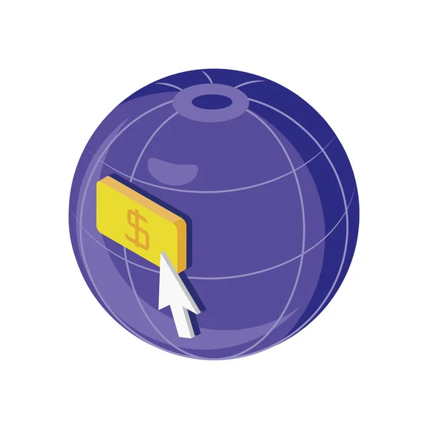 Globo de tierra con botón de compras en línea sobre fondo blanco — Vector de stock