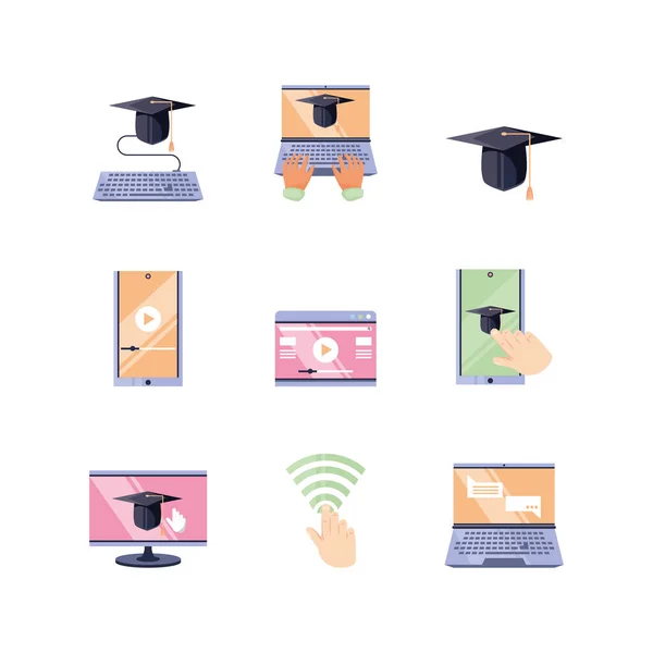 Conjunto de iconos educación en línea, tecnología de la educación — Vector de stock