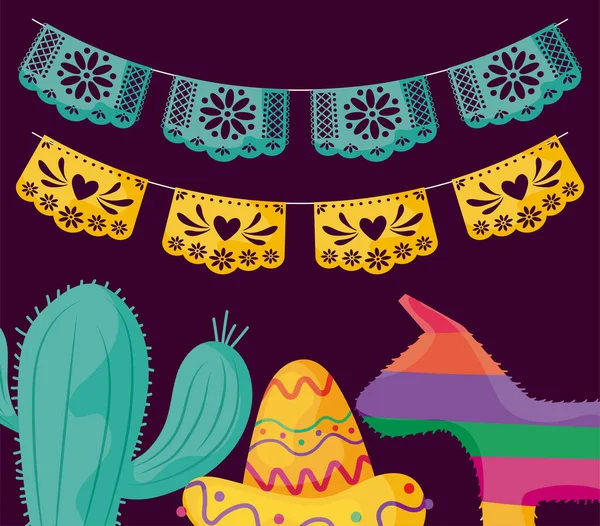 帽子とロバのピナタ、ラベルcinco de Mayo — ストックベクタ