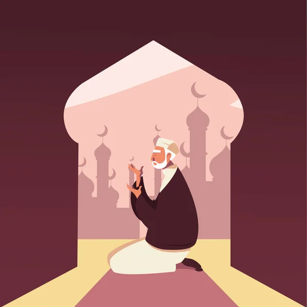 モスクで祈るイスラム教徒ラマダーン・カレーム — ストックベクタ