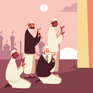 Müslümanlar camide namaz kılıyor, Ramazan Kareem.