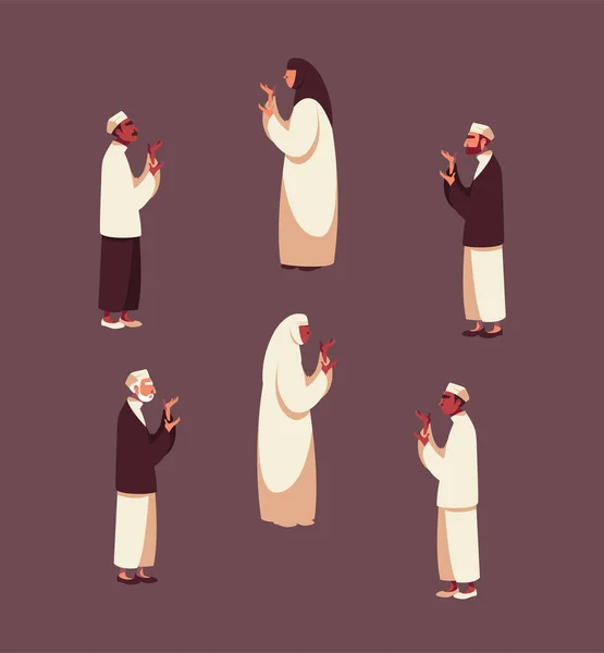 Zestaw muzułmanów modlących się, ramadan kareem — Wektor stockowy