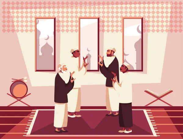 Мусульмани моляться в мечеті, Рамадан Карем — стоковий вектор