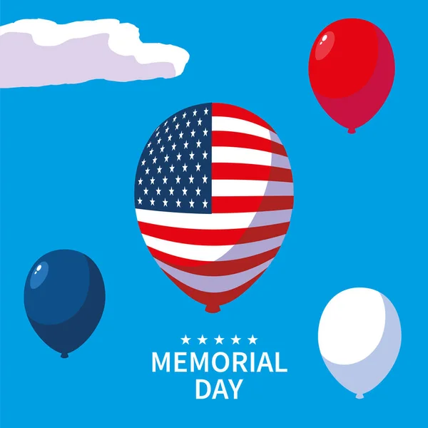 Helium balloons , label memorial day — Stock Vector