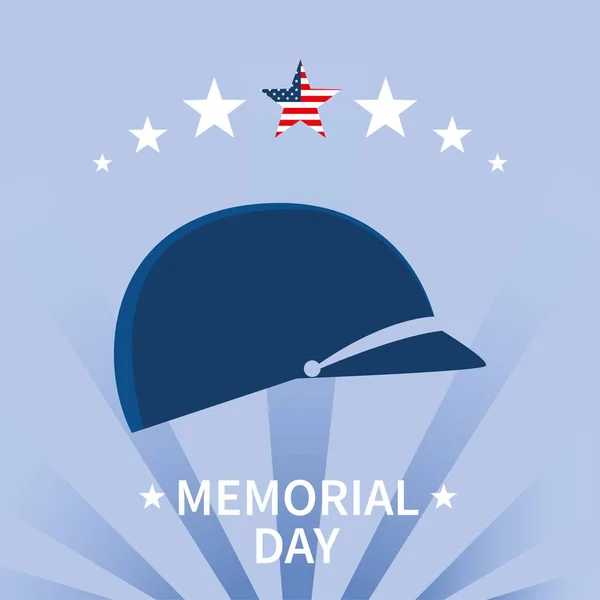 Label memorial day with military helmet — Stock Vector