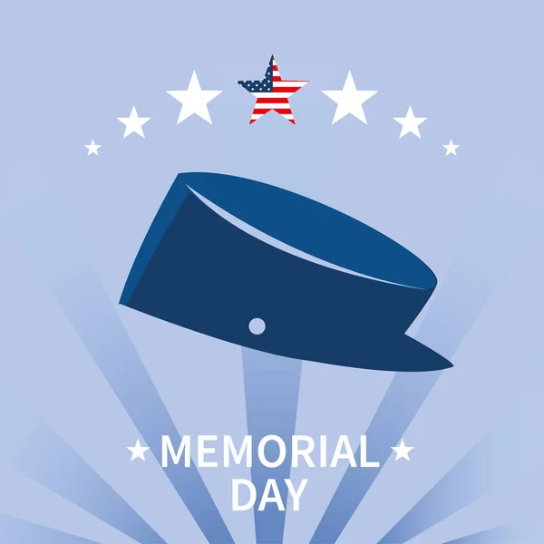 Label memorial day with military hat — Stock Vector