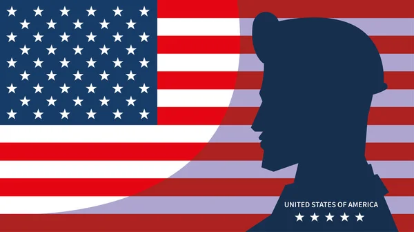 Cartaz com soldado americano de uniforme, dia comemorativo — Vetor de Stock