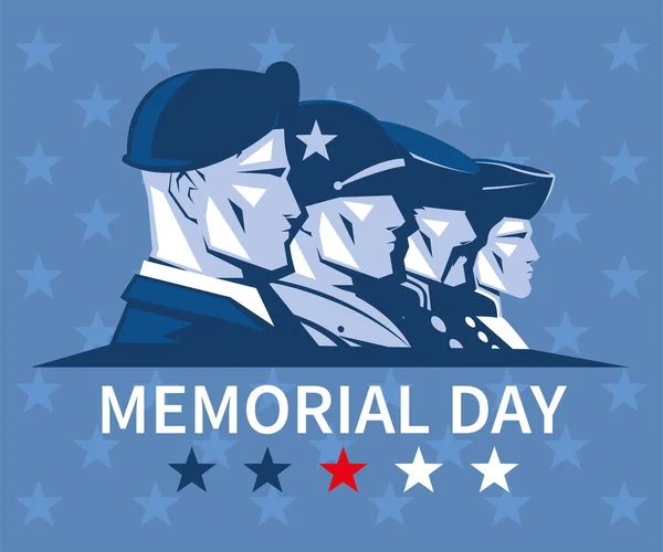 Card with a faces of american soldiers, memorial day — Stock Vector