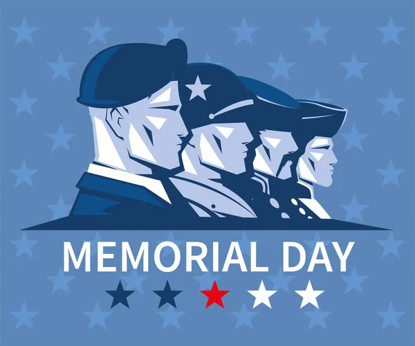 Tarjeta con caras de soldados americanos, día conmemorativo — Archivo Imágenes Vectoriales