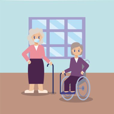 Bakım evi, oturma odasındaki yaşlı kadınlar.