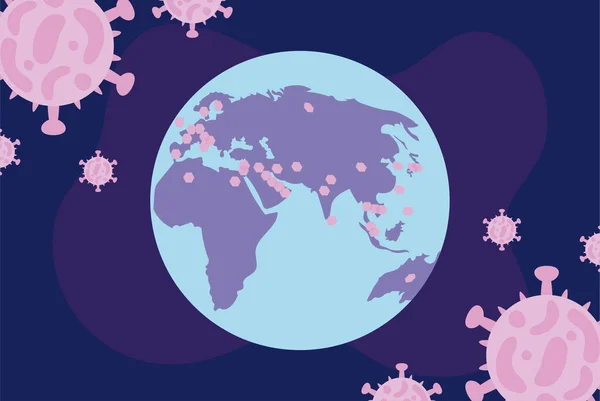 Mapa del mundo, propagación del coronavirus en todo el mundo — Vector de stock